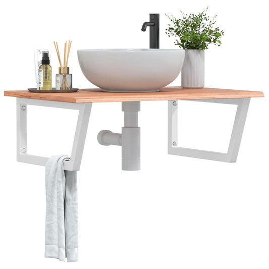 Basin Shelf Wall Mounted Steel and Solid Wood Oak