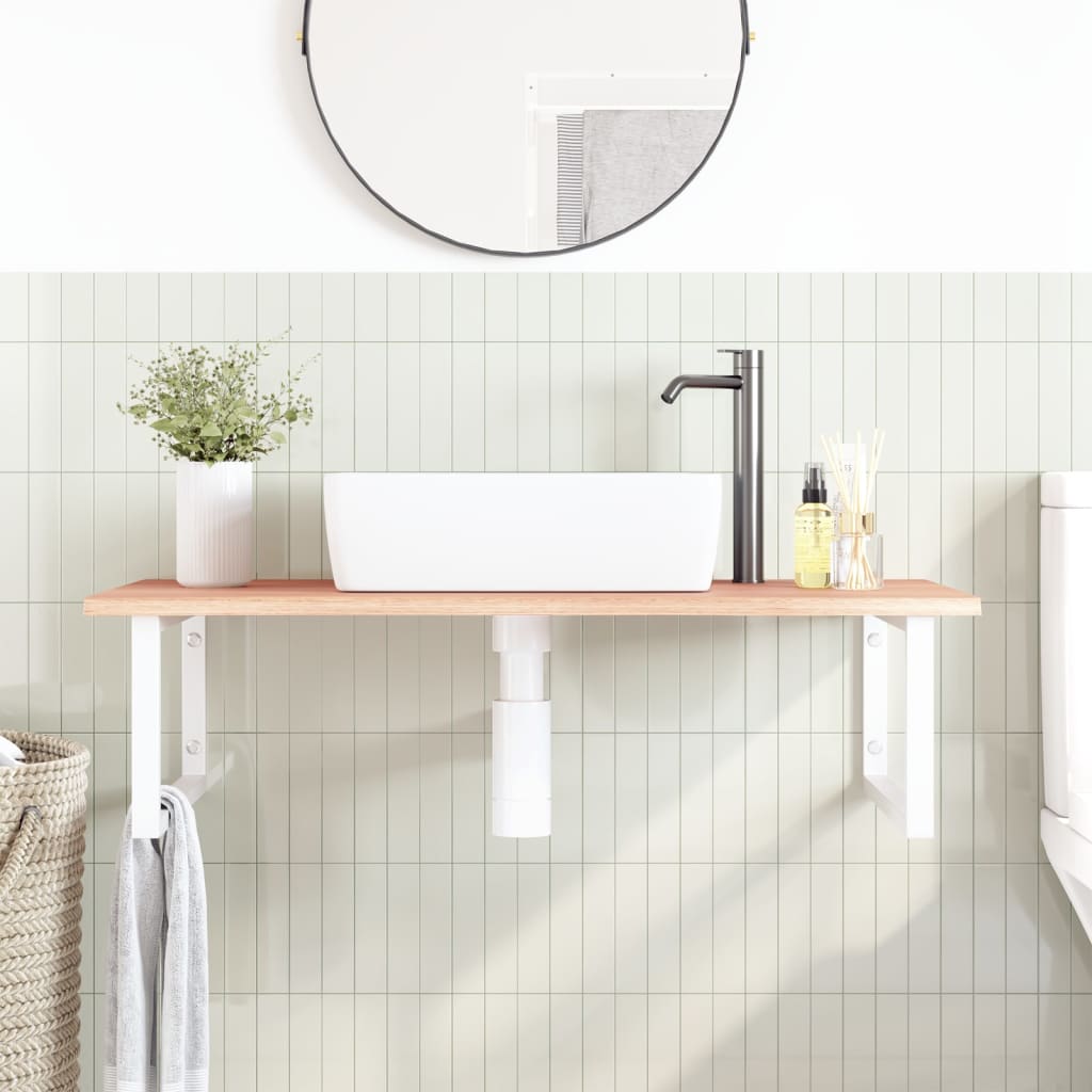 Basin Shelf Wall Mounted Steel and Solid Wood Oak