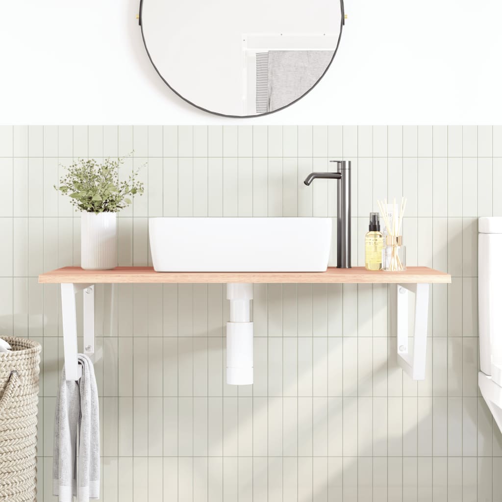 Basin Shelf Wall Mounted Steel and Solid Wood Oak