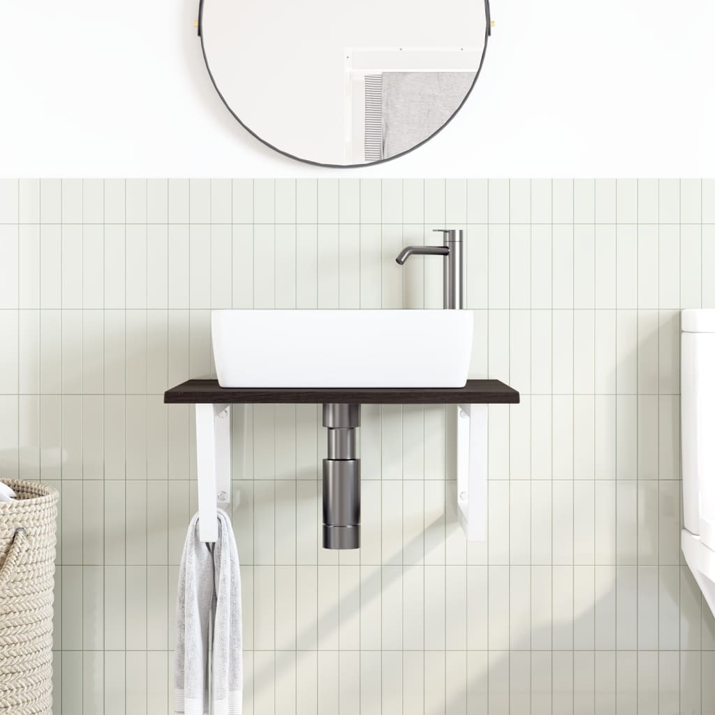 Basin Shelf Wall Mounted Steel and Solid Wood Oak