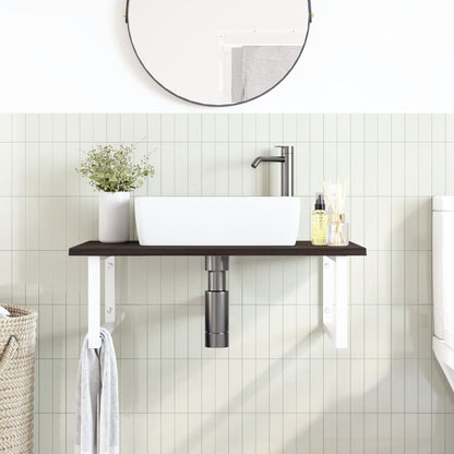 Basin Shelf Wall Mounted Steel and Solid Wood Oak