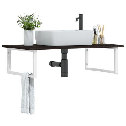 Basin Shelf Wall Mounted Steel and Solid Wood Oak