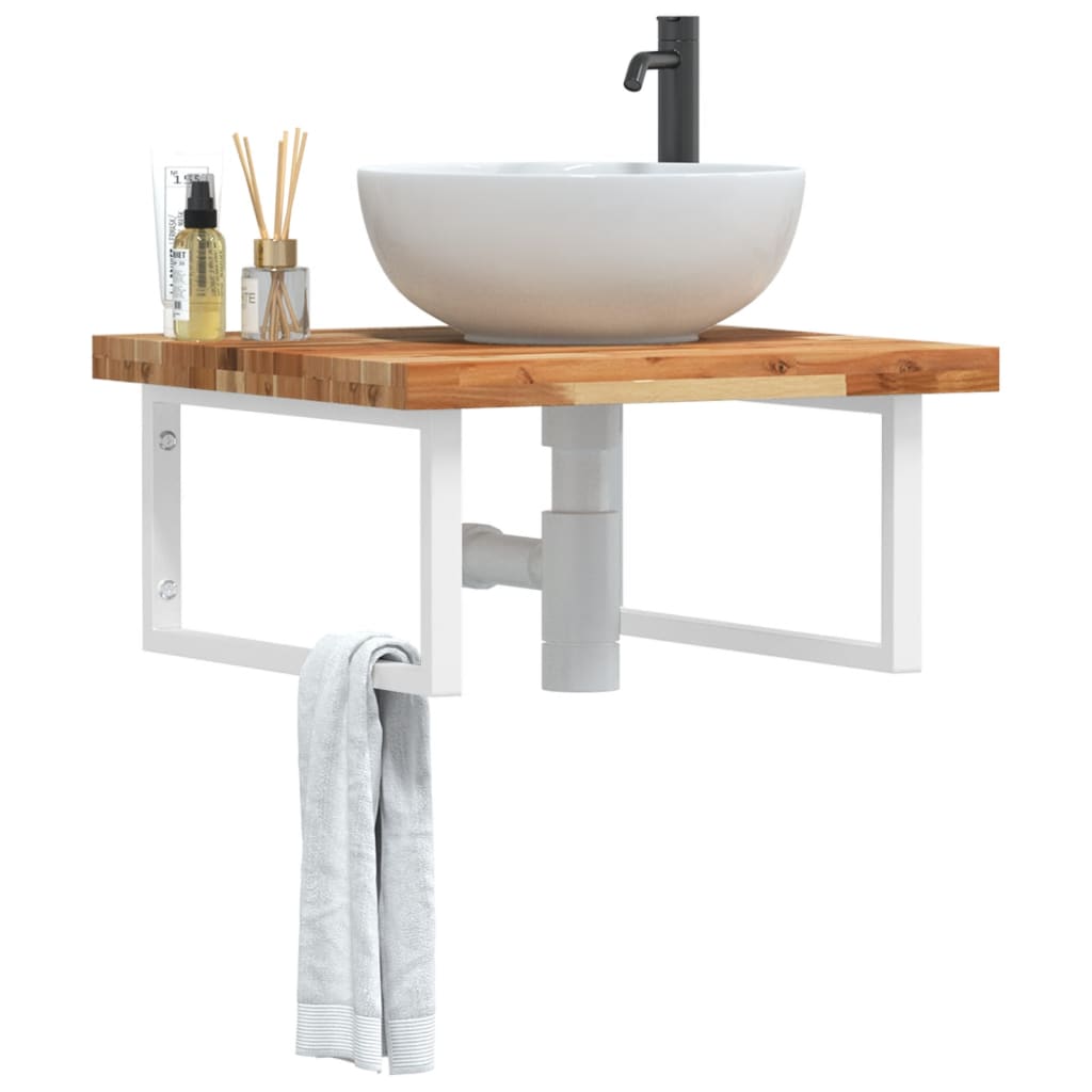 Basin Shelf Wall Mounted Steel and Solid Wood Acacia