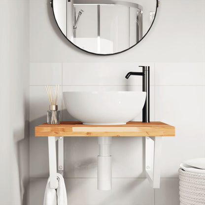 Basin Shelf Wall Mounted Steel and Solid Wood Acacia