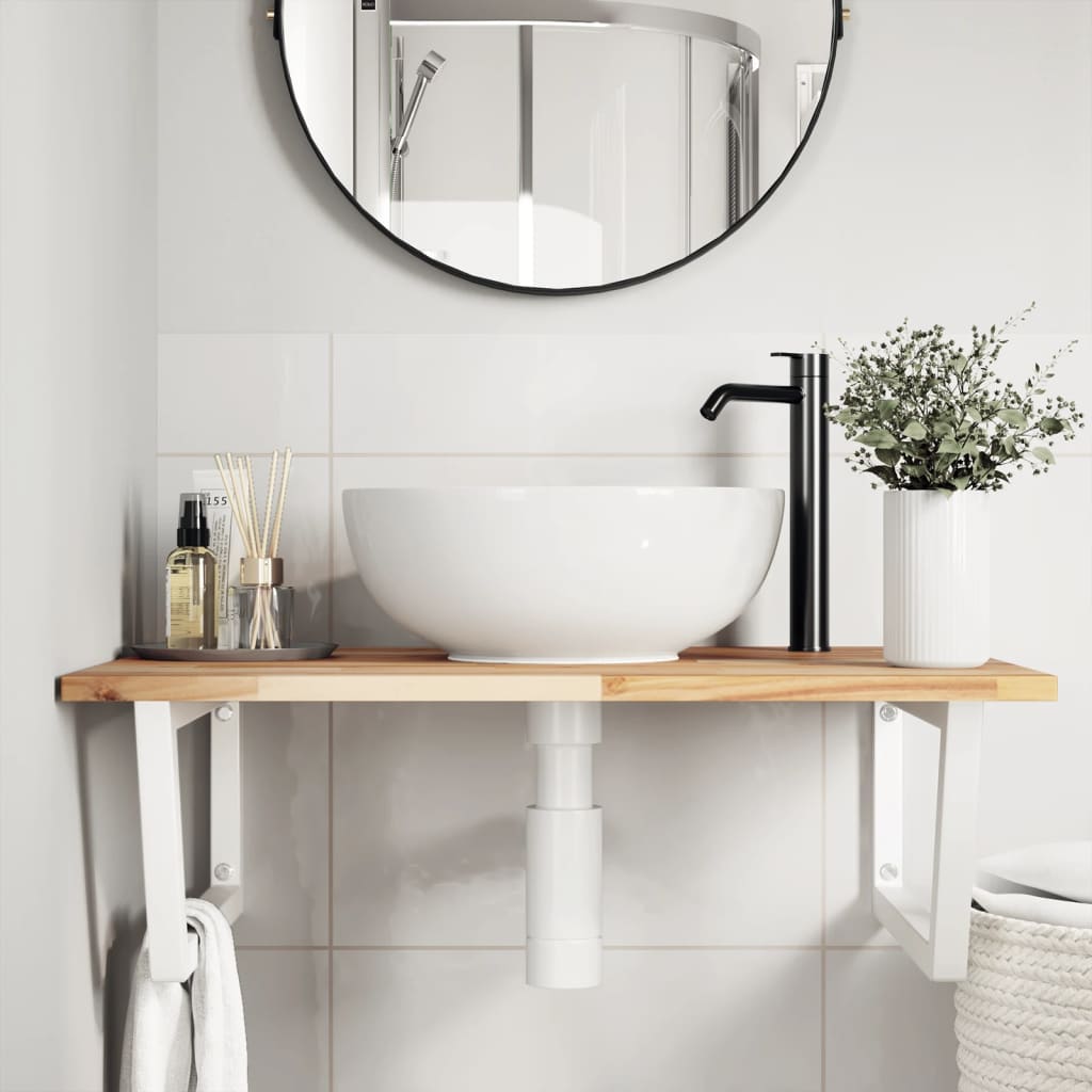 Basin Shelf Wall Mounted Steel and Solid Wood Acacia