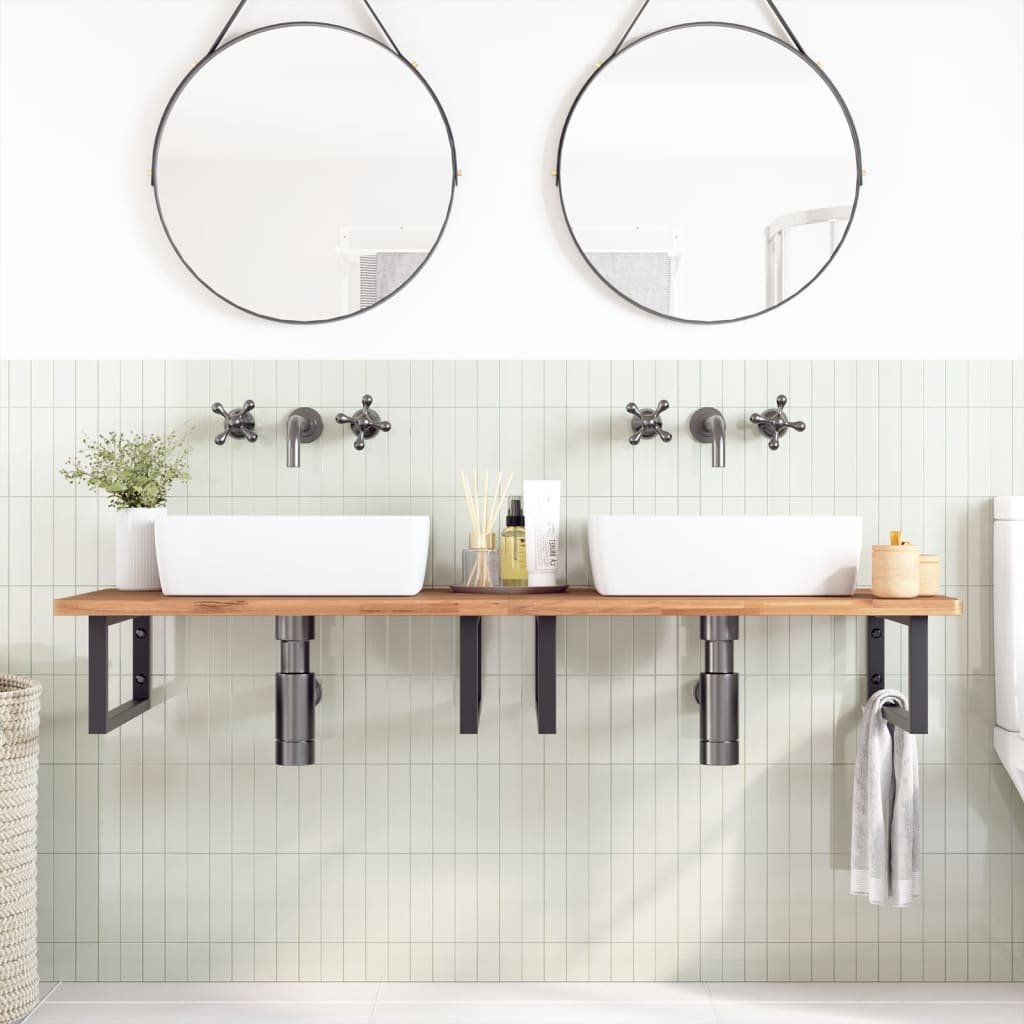 Basin Shelf Wall Mounted Steel and Solid Wood Beech