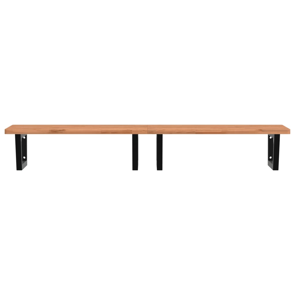 Basin Shelf Wall Mounted Steel and Solid Wood Beech