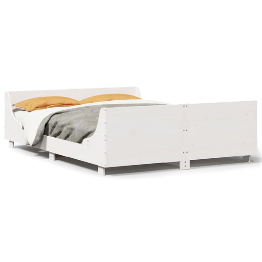 Bed Frame without Mattress White 150x200 cm King Size Solid Wood Pine