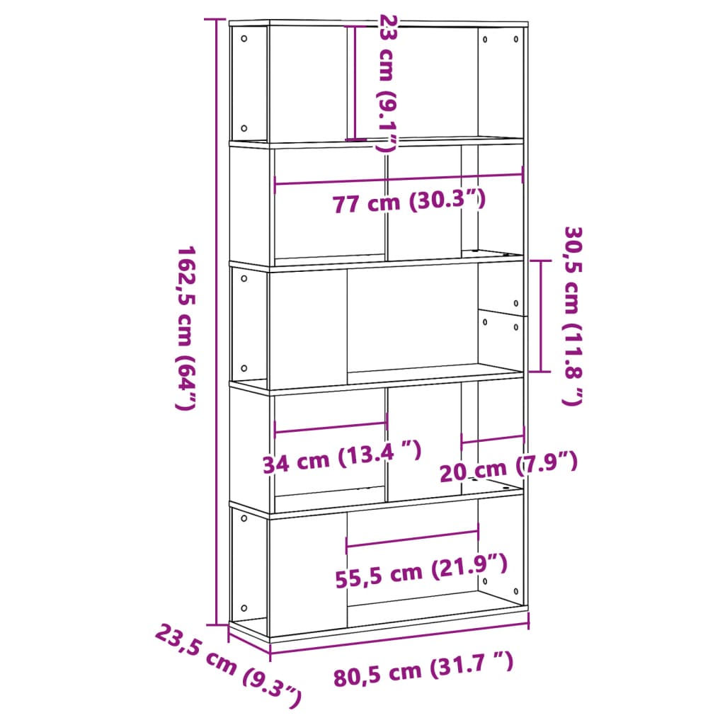 Bookcase 5-Tier Black 80.5x23.5x162.5 cm Engineered Wood