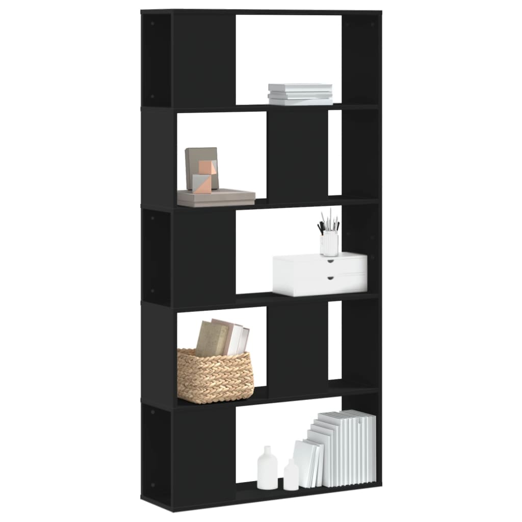 Bookcase 5-Tier Black 80.5x23.5x162.5 cm Engineered Wood