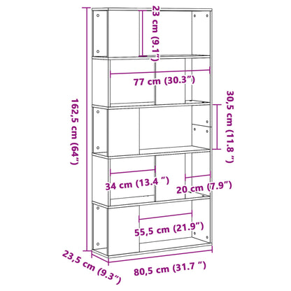 Bookcase 5-Tier Sonoma Oak 80.5x23.5x162.5 cm Engineered Wood