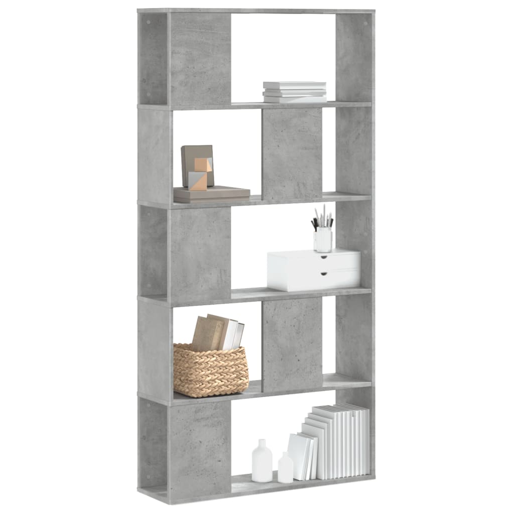 Bookcase 5-Tier Concrete Grey 80.5x23.5x162.5 cm Engineered Wood