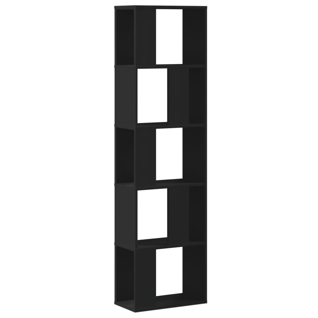 Bookcase 5-Tier Black 45x23.5x162.5 cm Engineered Wood