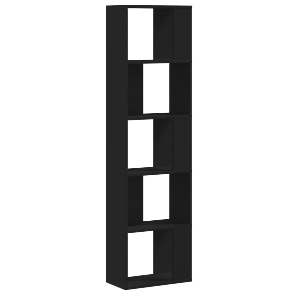 Bookcase 5-Tier Black 45x23.5x162.5 cm Engineered Wood