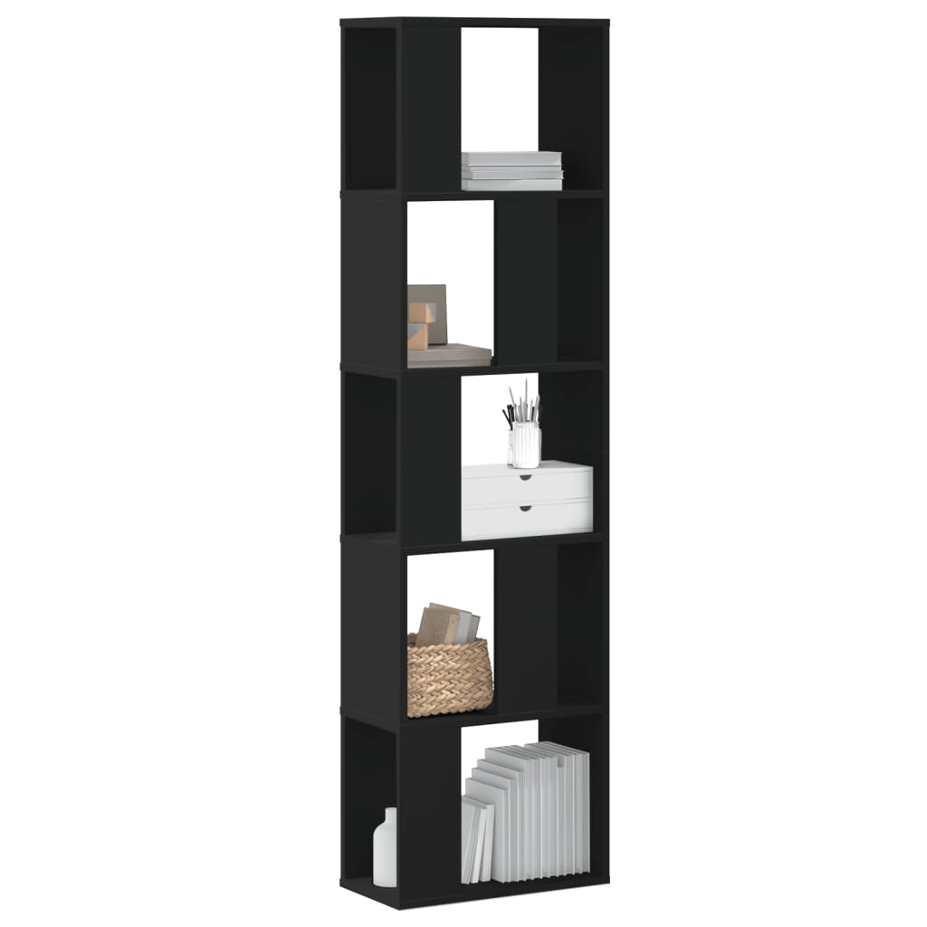 Bookcase 5-Tier Black 45x23.5x162.5 cm Engineered Wood