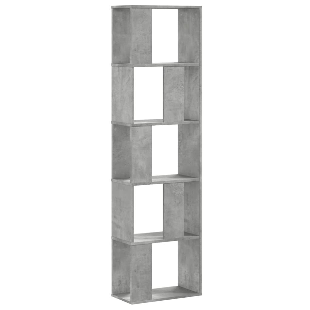 Bookcase 5-Tier Concrete Grey 45x23.5x162.5 cm Engineered Wood