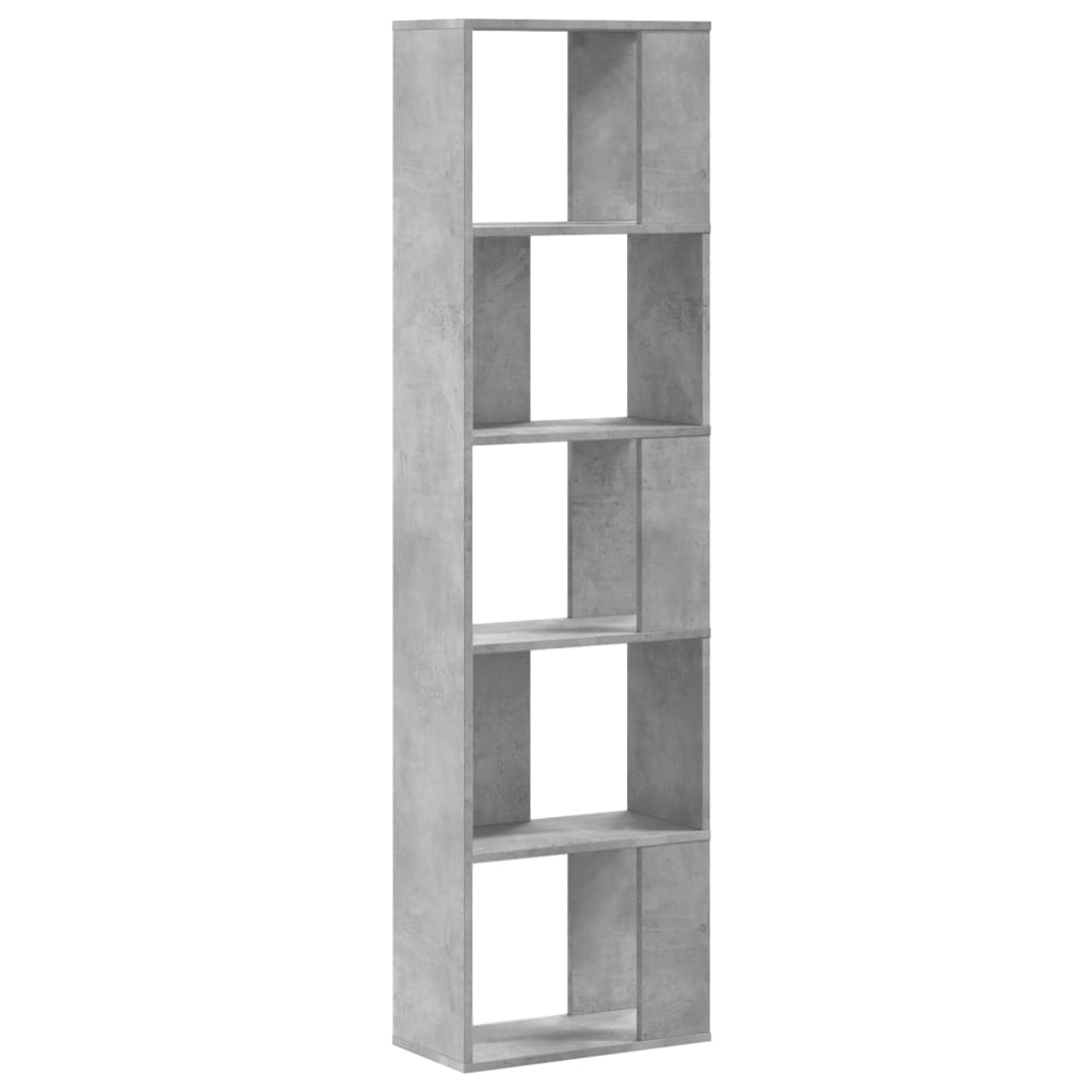 Bookcase 5-Tier Concrete Grey 45x23.5x162.5 cm Engineered Wood