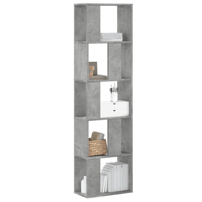 Bookcase 5-Tier Concrete Grey 45x23.5x162.5 cm Engineered Wood