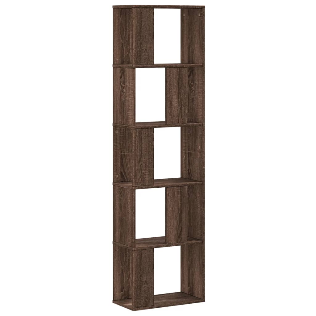 Bookcase 5-Tier Brown Oak 45x23.5x162.5 cm Engineered Wood