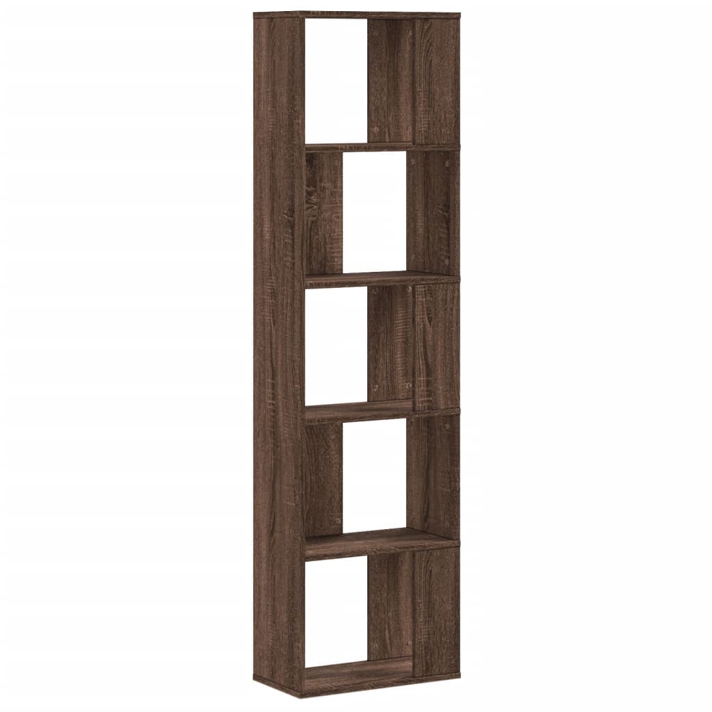 Bookcase 5-Tier Brown Oak 45x23.5x162.5 cm Engineered Wood