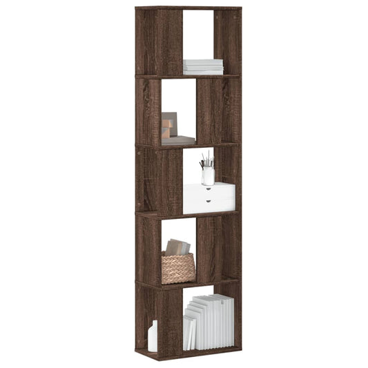 Bookcase 5-Tier Brown Oak 45x23.5x162.5 cm Engineered Wood