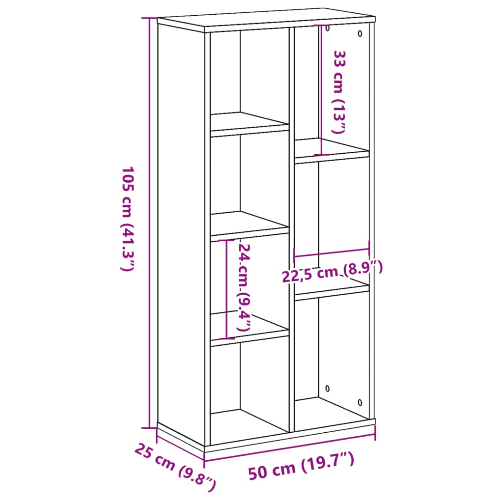 Bookcase Concrete Grey 50x25x105 cm Engineered Wood