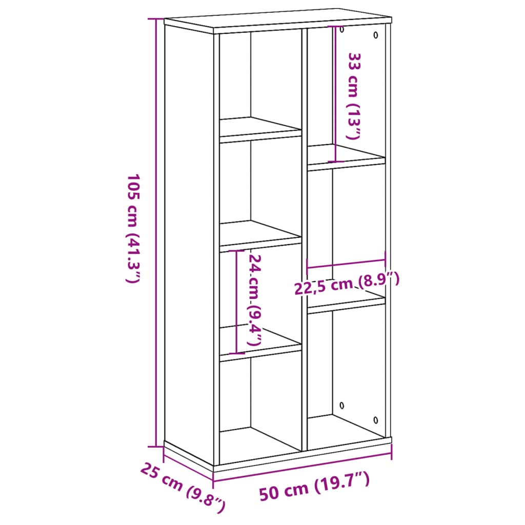 Bookcase Brown Oak 50x25x105 cm Engineered Wood