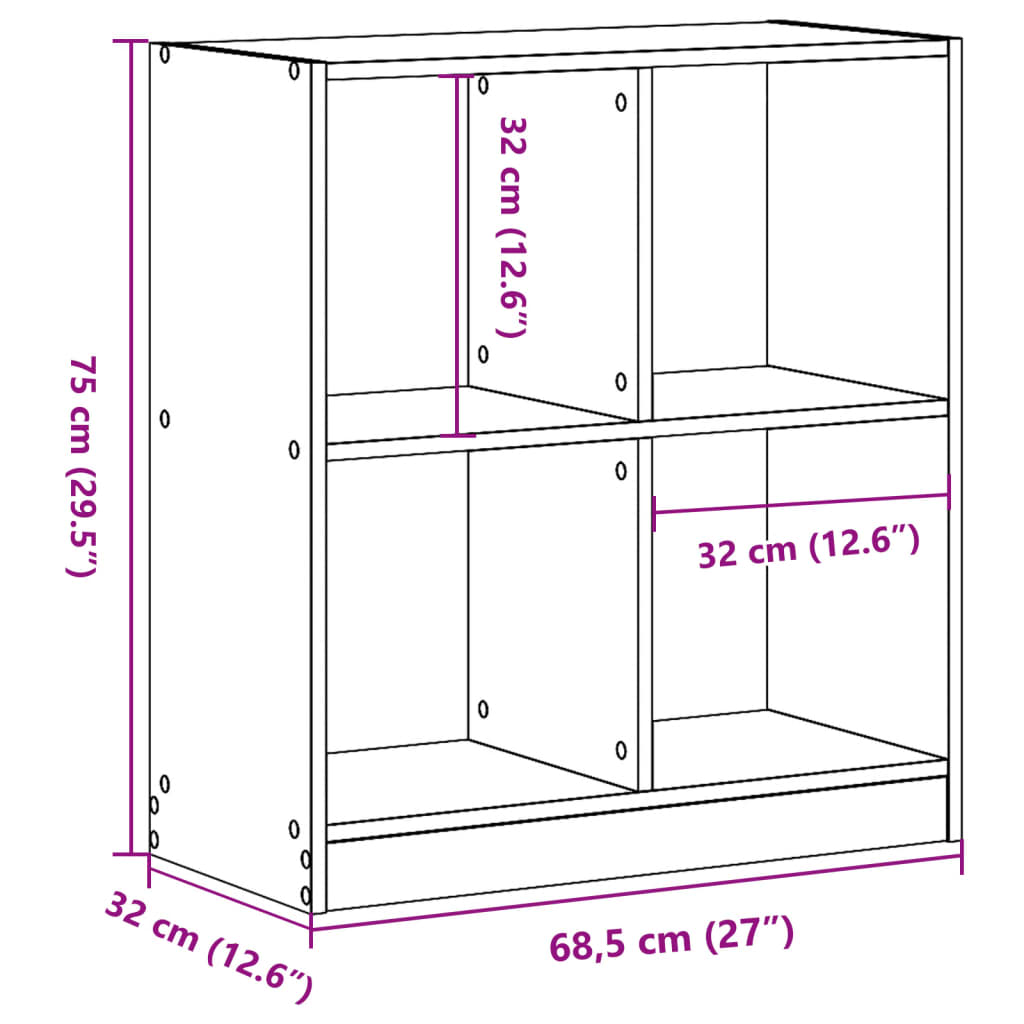 Bookcase Black 68.5x32x75 cm Engineered Wood