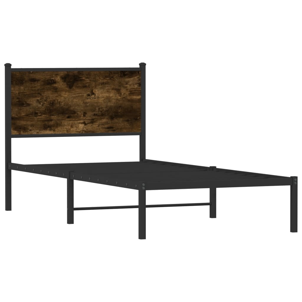Metal Bed Frame without Mattress Smoked Oak 75x190 cm Small Single