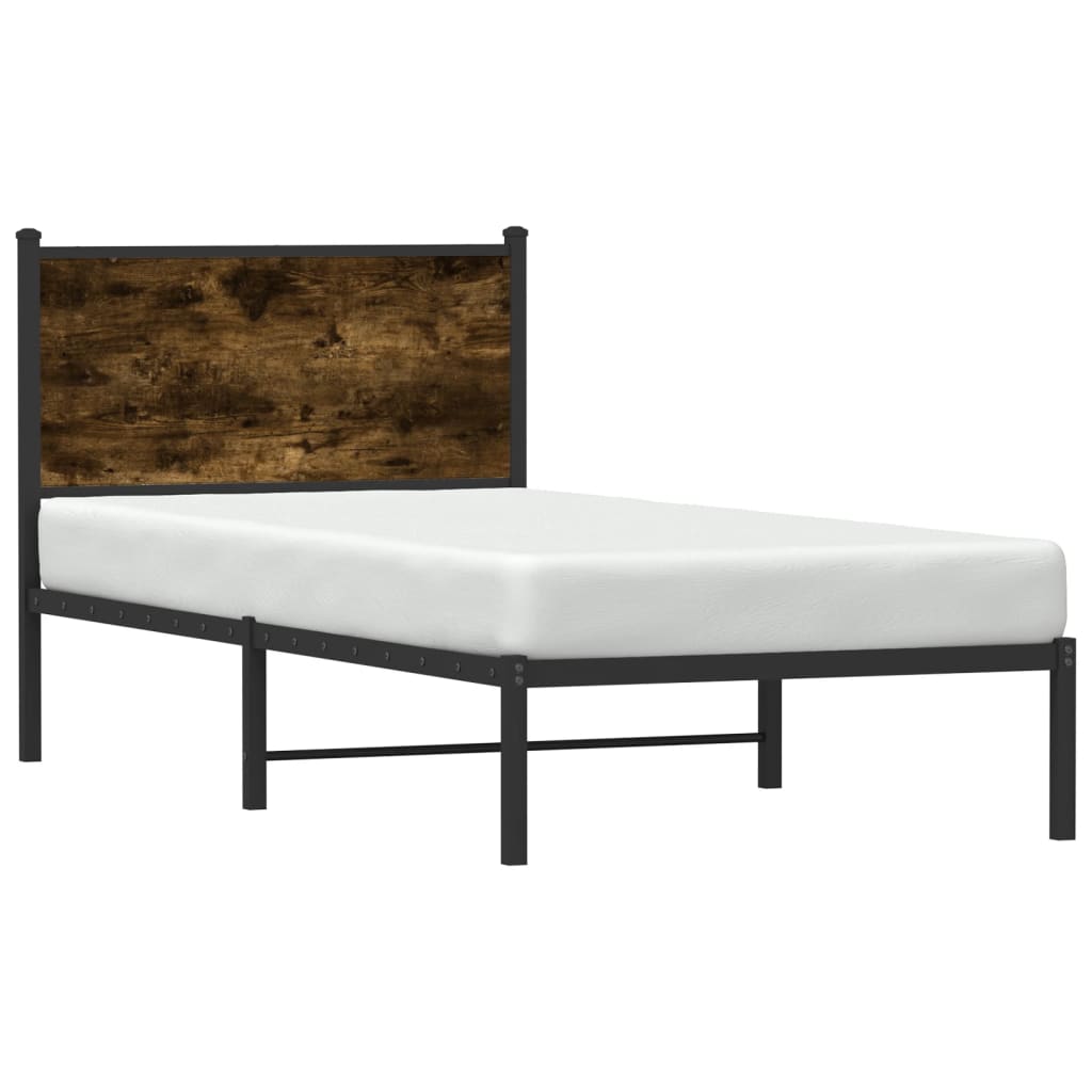 Metal Bed Frame without Mattress Smoked Oak 75x190 cm Small Single