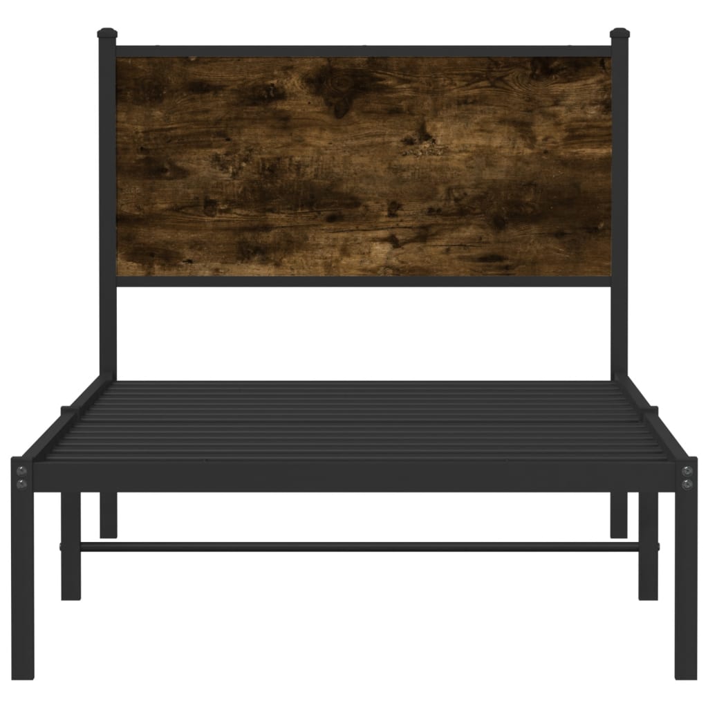 Metal Bed Frame without Mattress Smoked Oak 75x190 cm Small Single