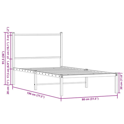 Metal Bed Frame without Mattress Smoked Oak 75x190 cm Small Single