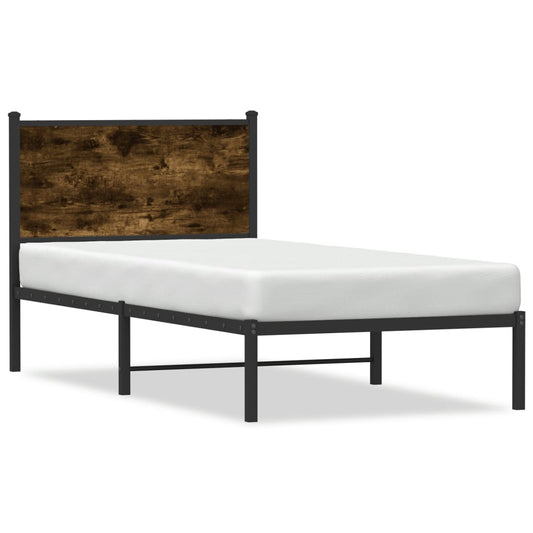 Metal Bed Frame without Mattress Smoked Oak 75x190 cm Small Single