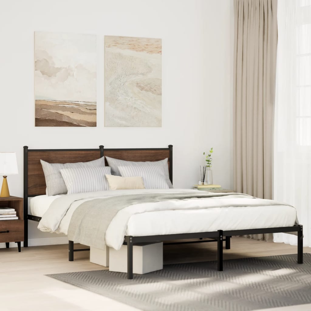 Metal Bed Frame without Mattress Smoked Oak 150x200 cm King Size