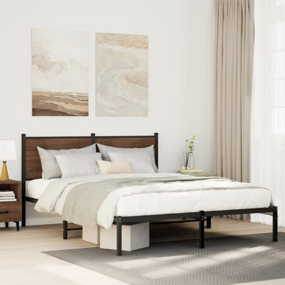 Metal Bed Frame without Mattress Smoked Oak 150x200 cm King Size