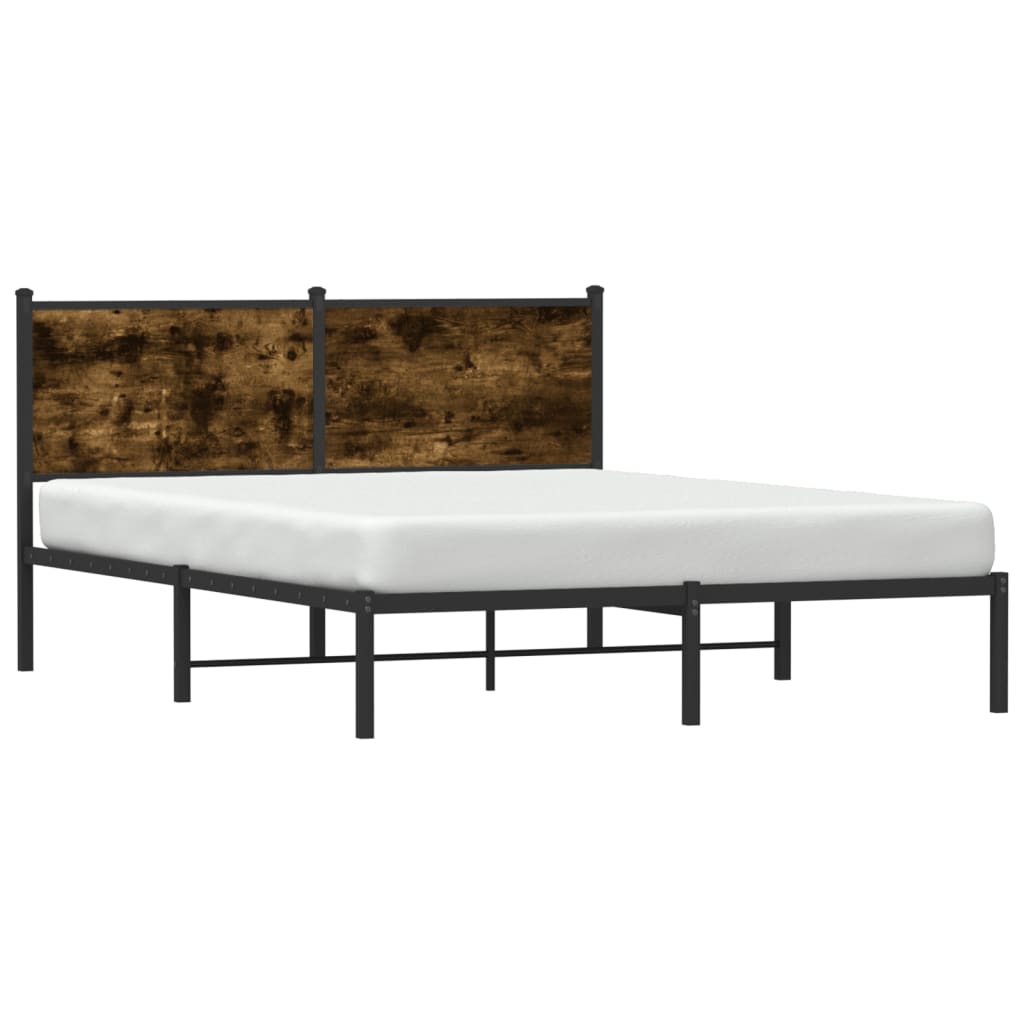 Metal Bed Frame without Mattress Smoked Oak 150x200 cm King Size
