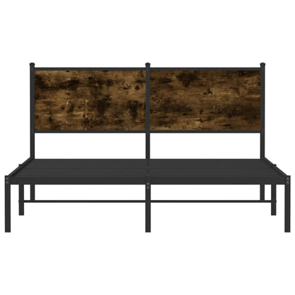 Metal Bed Frame without Mattress Smoked Oak 150x200 cm King Size