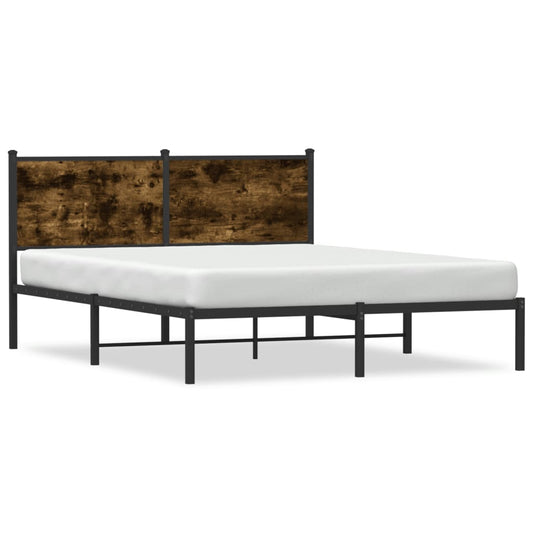 Metal Bed Frame without Mattress Smoked Oak 150x200 cm King Size