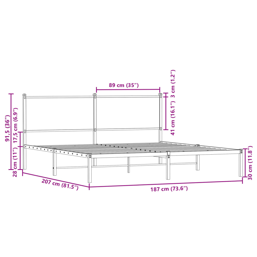 Metal Bed Frame without Mattress Smoked Oak 180x200 cm Super King
