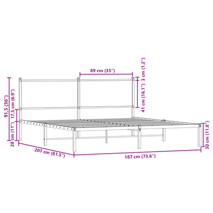 Metal Bed Frame without Mattress Smoked Oak 180x200 cm Super King