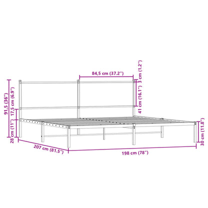 Metal Bed Frame without Mattress Smoked Oak 193x203 cm