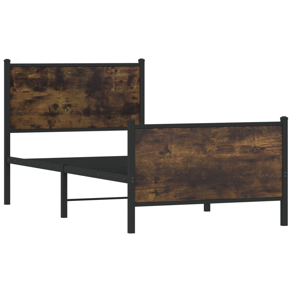 Metal Bed Frame without Mattress Smoked Oak 75x190 cm Small Single