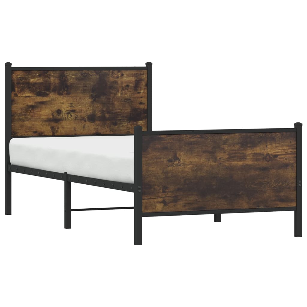 Metal Bed Frame without Mattress Smoked Oak 75x190 cm Small Single