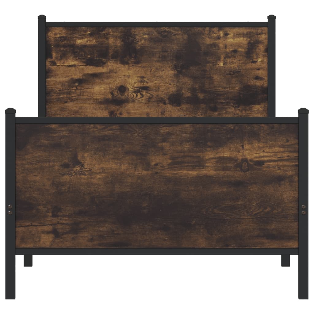 Metal Bed Frame without Mattress Smoked Oak 75x190 cm Small Single