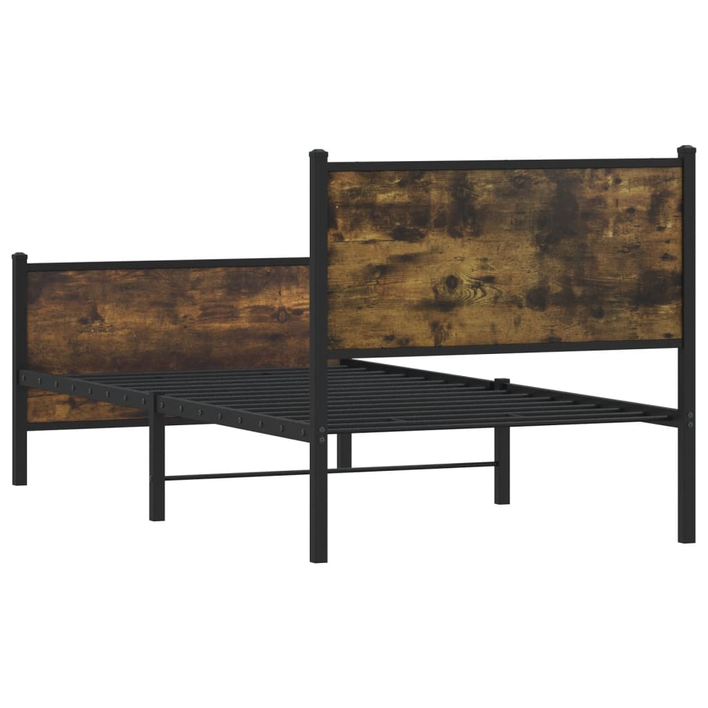 Metal Bed Frame without Mattress Smoked Oak 75x190 cm Small Single