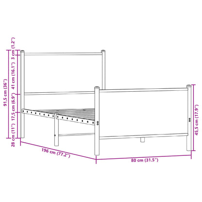 Metal Bed Frame without Mattress Smoked Oak 75x190 cm Small Single