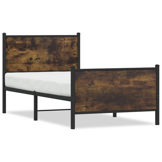 Metal Bed Frame without Mattress Smoked Oak 75x190 cm Small Single