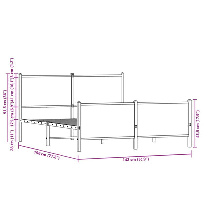 Metal Bed Frame without Mattress Smoked Oak 137x190 cm