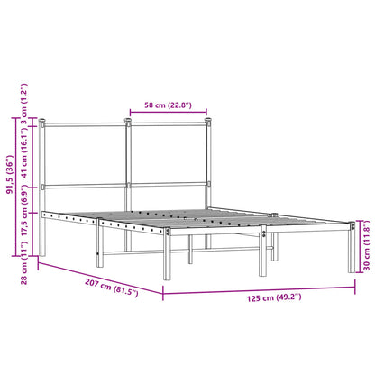 Metal Bed Frame without Mattress Sonoma Oak 120x200 cm