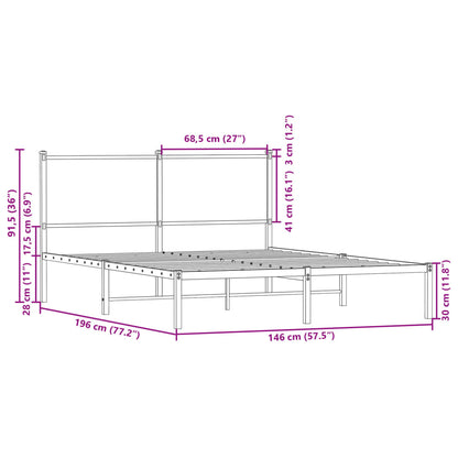 Metal Bed Frame without Mattress Sonoma Oak 140x190 cm